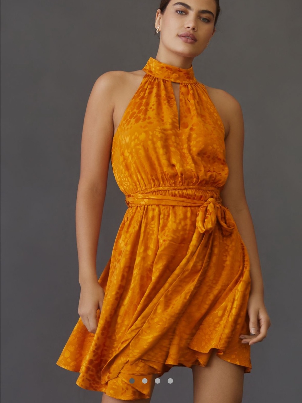 NWT!! Anthropologie Halter Neck Orange Tie-Waist Mini Dress